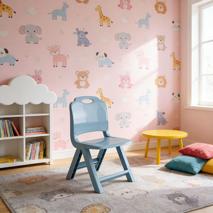 Chaise pliante pour enfants en plastique PP, moderne, minimaliste, rectangulaire incurvée, sans dossier ni accoudoirs, pour salon et bureau 