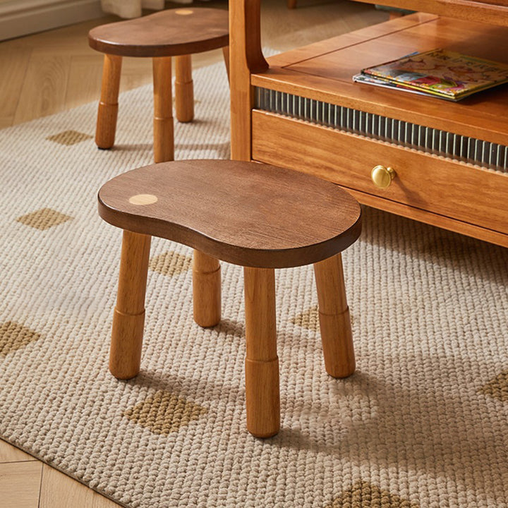 Traditional Rustic Lentil Cashew Shaped Rubberwood Kids Low Stool Backless Armless For Hallway