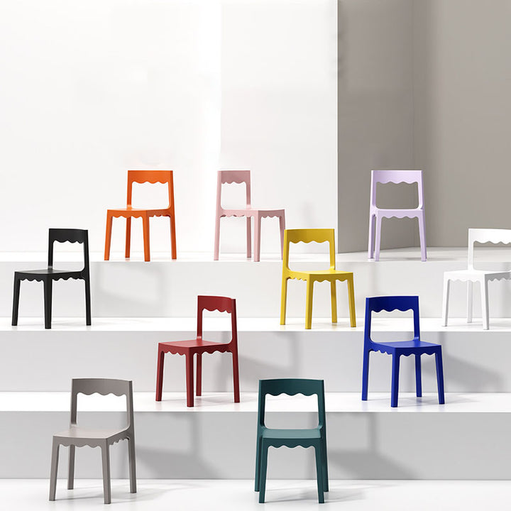 Contemporary Nordic Wave Square PP Plastic Stackable Dining Chair Backrest Armless For Dining Room