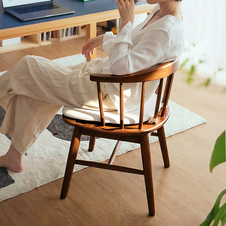 Traditional French Rubberwood Curved Rotatable Dining Chair Backrest Armless For Living Room & Dining Room