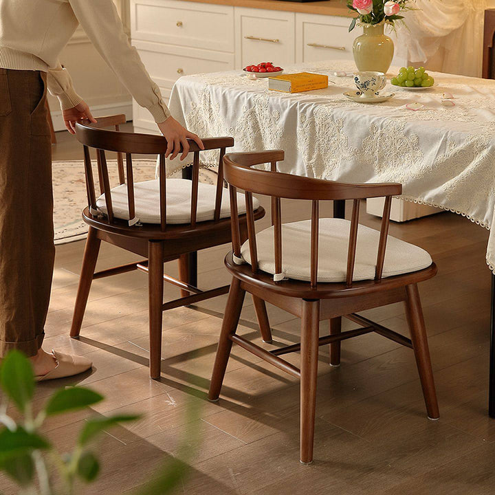 Traditional French Rubberwood Curved Rotatable Dining Chair Backrest Armless For Living Room & Dining Room