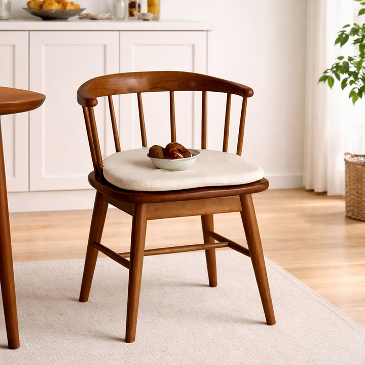 Traditional French Rubberwood Curved Rotatable Dining Chair Backrest Armless For Living Room & Dining Room