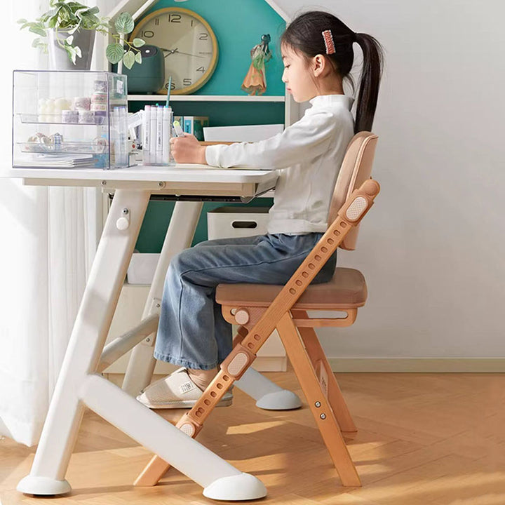 Modern Minimalist Triangular Cat Scratching Leather Beech &amp; Solid Wood Plywood Adjustable Kids Desk Chair Backrest Armrest For Study
