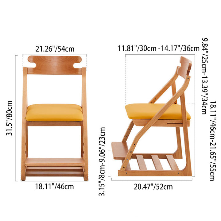 Chaise de bureau ergonomique pour enfants, moderne et minimaliste, triangulaire, en bois de hêtre massif, contreplaqué, cuir silicone, réglable, sans accoudoirs, avec dossier pour l’étude 