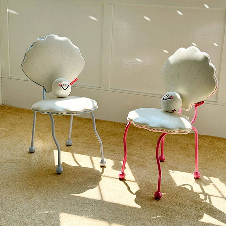 Contemporary Nordic Shell-Shaped Iron PU Leather Solid Wood Plywood Dining Chair Backrest For Dining Room