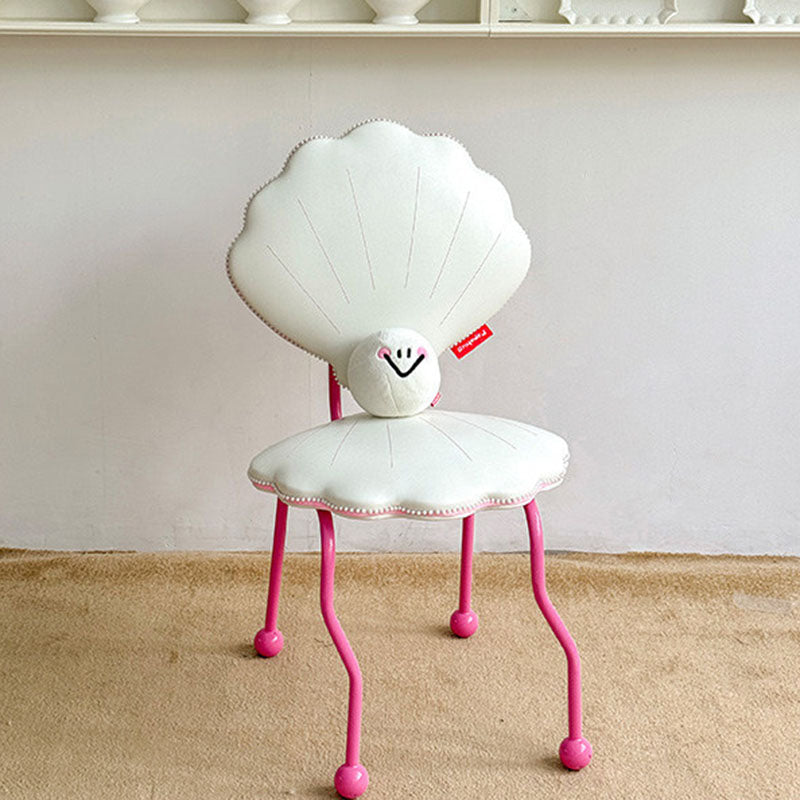 Chaise de salle à manger contemporaine nordique en fer en forme de coquillage, cuir PU, bois massif, contreplaqué, avec dossier, pour salle à manger 