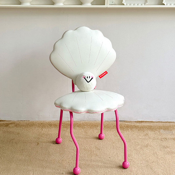 Chaise de salle à manger contemporaine nordique en fer en forme de coquillage, cuir PU, bois massif, contreplaqué, avec dossier, pour salle à manger 