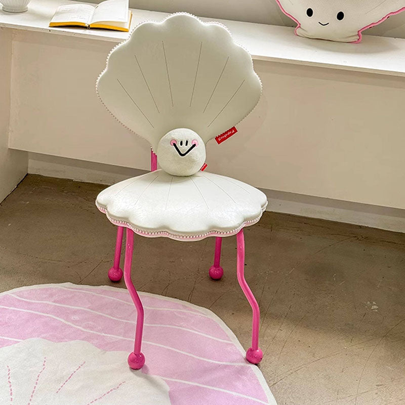 Chaise de salle à manger contemporaine nordique en fer en forme de coquillage, cuir PU, bois massif, contreplaqué, avec dossier, pour salle à manger 