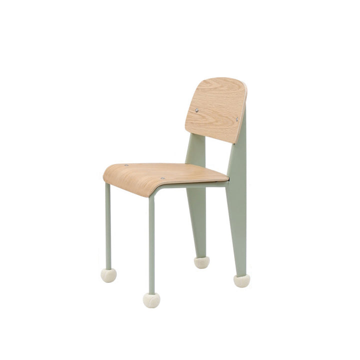 Chaise de salle à manger contemporaine créative en contreplaqué de chêne géométrique et acier au carbone, dossier, sans accoudoirs, pour salle à manger 
