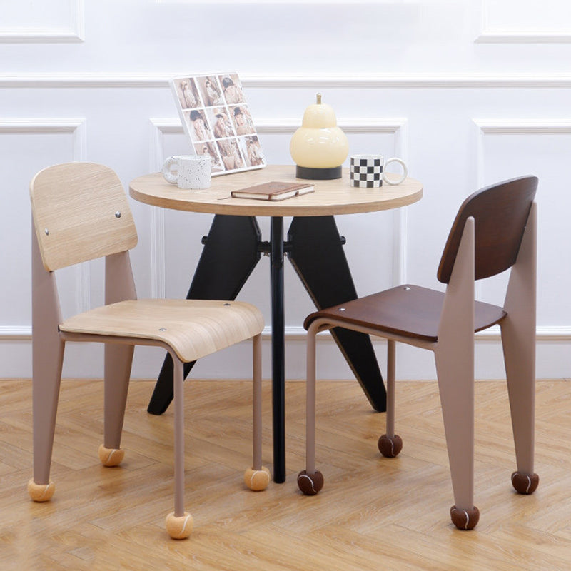 Chaise de salle à manger contemporaine créative en contreplaqué de chêne géométrique et acier au carbone, dossier, sans accoudoirs, pour salle à manger 
