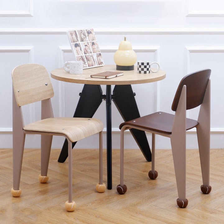 Contemporary Creative Geometric Oak Plywood Carbon Steel Dining Chair Backrest Armless For Dining Room