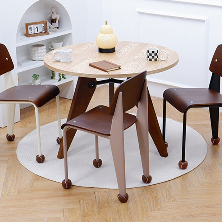 Chaise de salle à manger contemporaine créative en contreplaqué de chêne géométrique et acier au carbone, dossier, sans accoudoirs, pour salle à manger 