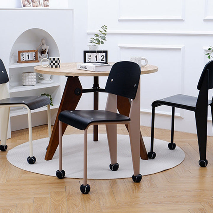 Contemporary Creative Geometric Oak Plywood Carbon Steel Dining Chair Backrest Armless For Dining Room