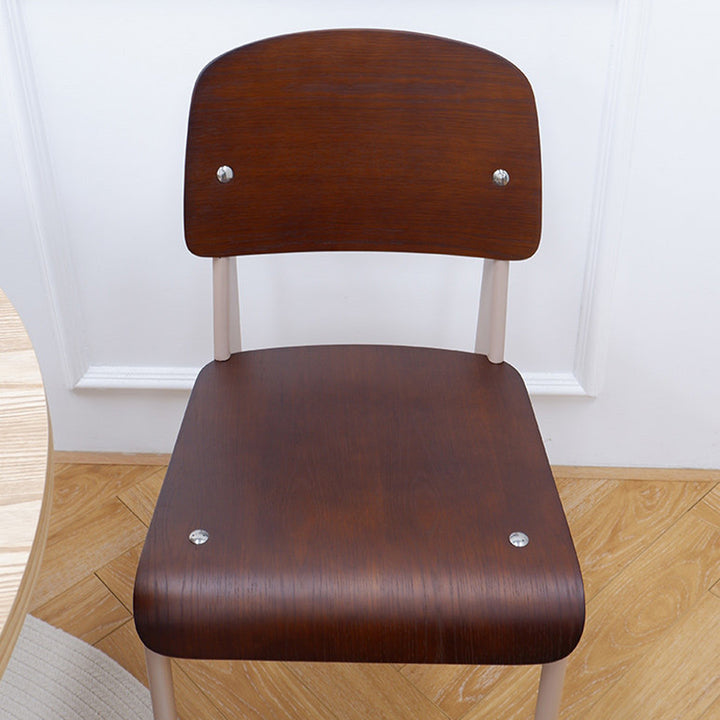 Chaise de salle à manger contemporaine créative en contreplaqué de chêne géométrique et acier au carbone, dossier, sans accoudoirs, pour salle à manger 