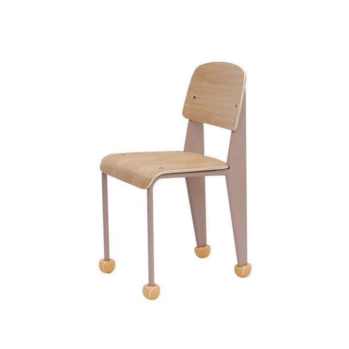 Chaise de salle à manger contemporaine créative en contreplaqué de chêne géométrique et acier au carbone, dossier, sans accoudoirs, pour salle à manger 
