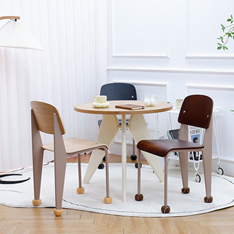 Chaise de salle à manger contemporaine créative en contreplaqué de chêne géométrique et acier au carbone, dossier, sans accoudoirs, pour salle à manger 