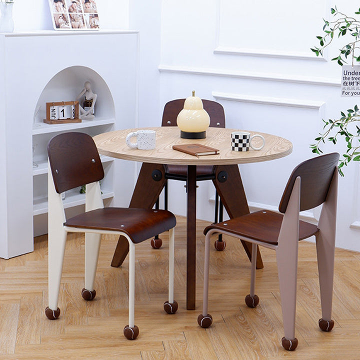 Chaise de salle à manger contemporaine créative en contreplaqué de chêne géométrique et acier au carbone, dossier, sans accoudoirs, pour salle à manger 