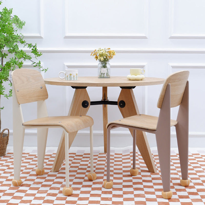 Chaise de salle à manger contemporaine créative en contreplaqué de chêne géométrique et acier au carbone, dossier, sans accoudoirs, pour salle à manger 