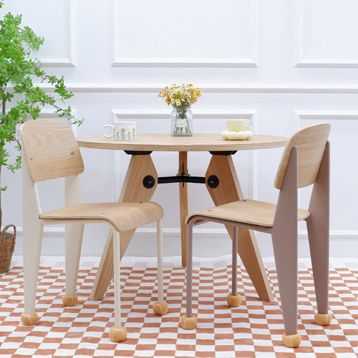 Chaise de salle à manger contemporaine créative en contreplaqué de chêne géométrique et acier au carbone, dossier, sans accoudoirs, pour salle à manger 