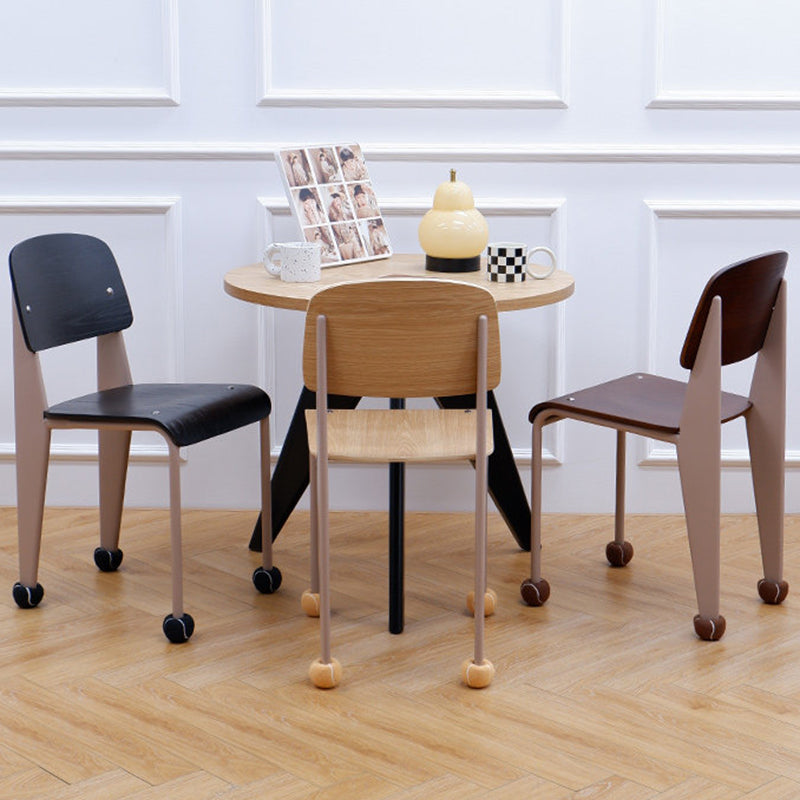 Chaise de salle à manger contemporaine créative en contreplaqué de chêne géométrique et acier au carbone, dossier, sans accoudoirs, pour salle à manger 
