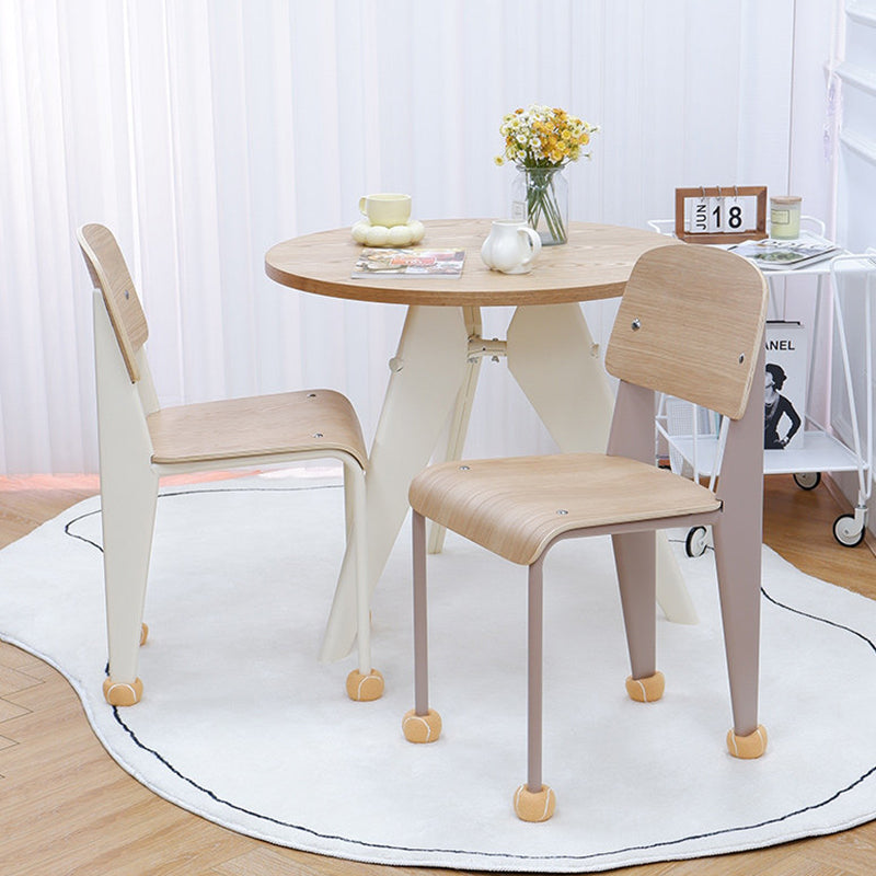Chaise de salle à manger contemporaine créative en contreplaqué de chêne géométrique et acier au carbone, dossier, sans accoudoirs, pour salle à manger 