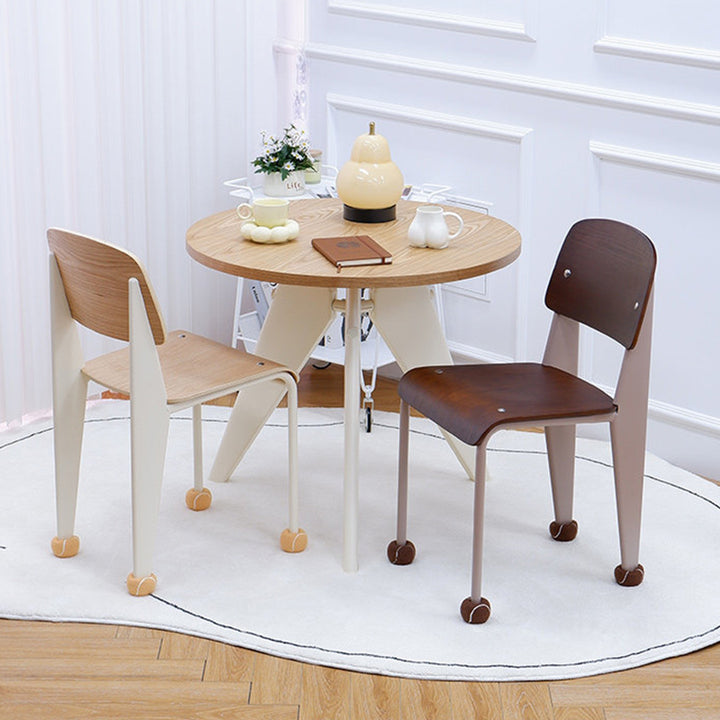 Chaise de salle à manger contemporaine créative en contreplaqué de chêne géométrique et acier au carbone, dossier, sans accoudoirs, pour salle à manger 