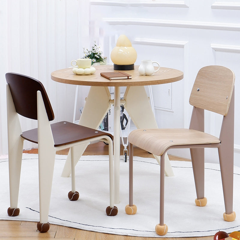 Chaise de salle à manger contemporaine créative en contreplaqué de chêne géométrique et acier au carbone, dossier, sans accoudoirs, pour salle à manger 