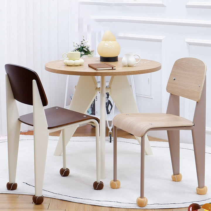 Chaise de salle à manger contemporaine créative en contreplaqué de chêne géométrique et acier au carbone, dossier, sans accoudoirs, pour salle à manger 