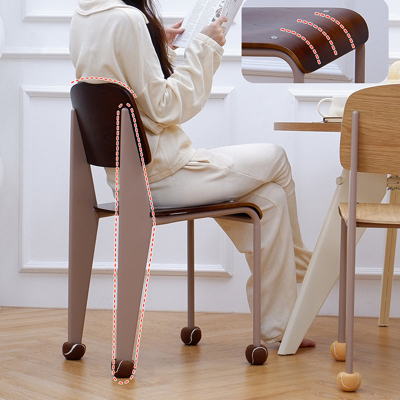 Chaise de salle à manger contemporaine créative en contreplaqué de chêne géométrique et acier au carbone, dossier, sans accoudoirs, pour salle à manger 