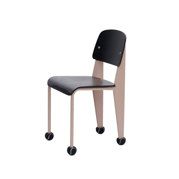 Chaise de salle à manger contemporaine créative en contreplaqué de chêne géométrique et acier au carbone, dossier, sans accoudoirs, pour salle à manger 