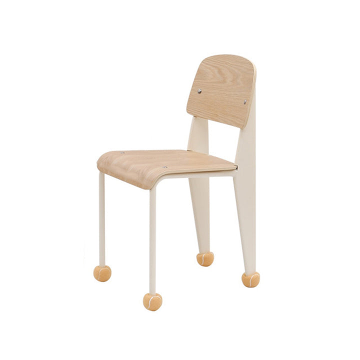 Chaise de salle à manger contemporaine créative en contreplaqué de chêne géométrique et acier au carbone, dossier, sans accoudoirs, pour salle à manger 