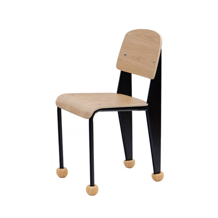 Chaise de salle à manger contemporaine créative en contreplaqué de chêne géométrique et acier au carbone, dossier, sans accoudoirs, pour salle à manger 