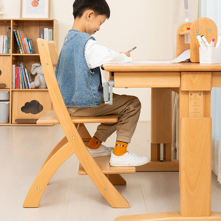 Moderno Minimalista Rectangular de Madera de Haya Ajustable Silla de Escritorio para Niños Respaldo Sin Brazos para Estudio 