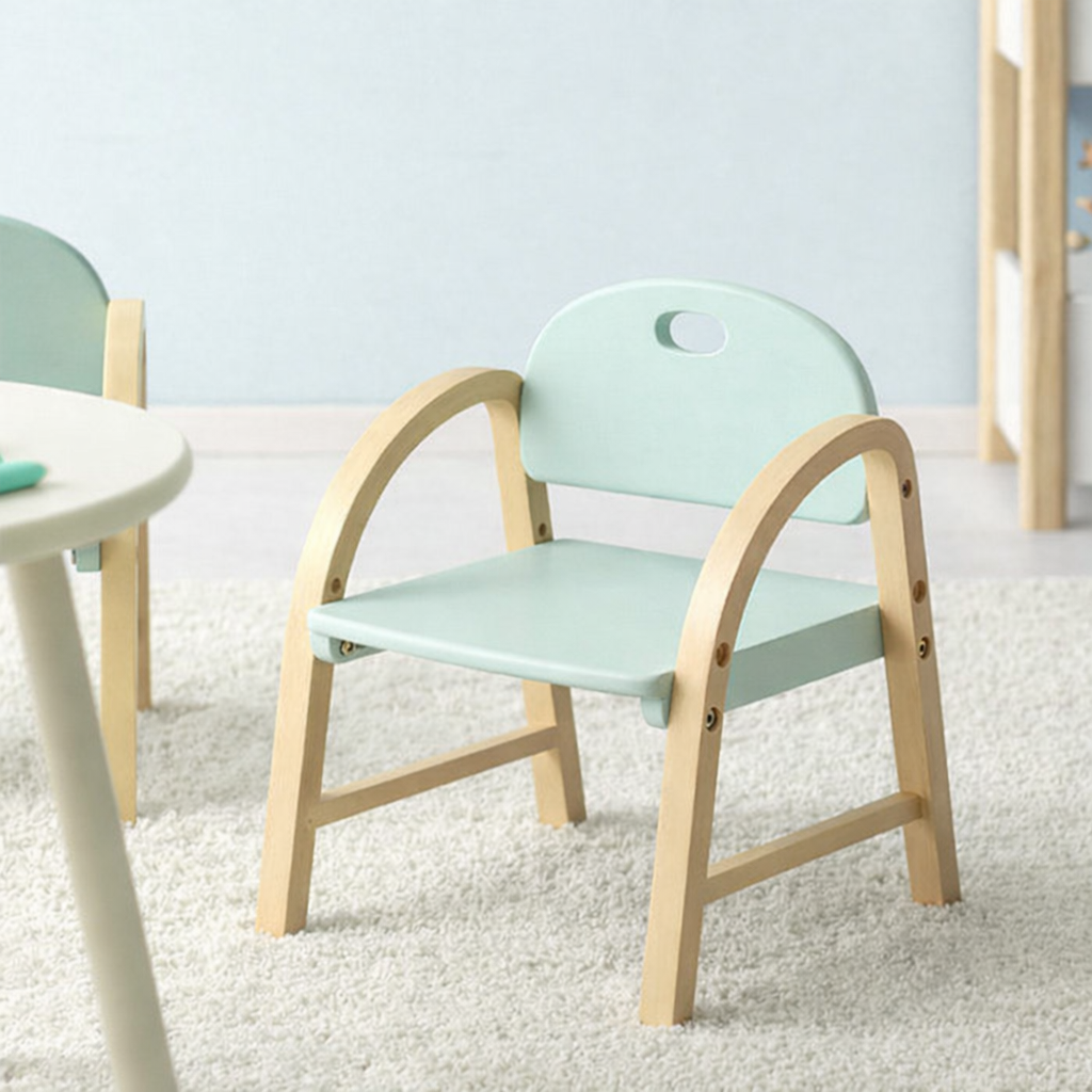 Contemporary Scandinavian Solid Wood Arc Liftable Kids Chair Backrest Armrest For Living Room