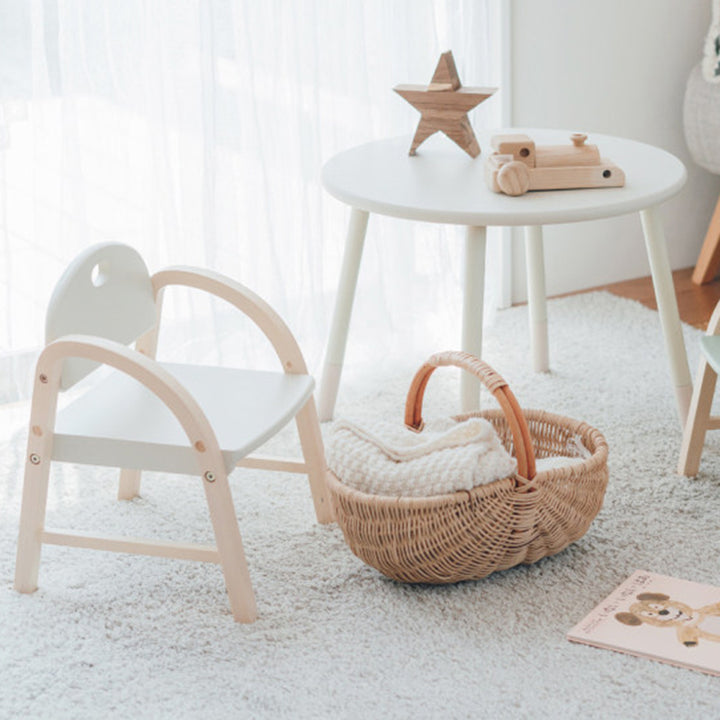 Contemporary Scandinavian Solid Wood Arc Liftable Kids Chair Backrest Armrest For Living Room