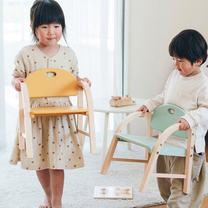 Contemporary Scandinavian Solid Wood Arc Liftable Kids Chair Backrest Armrest For Living Room