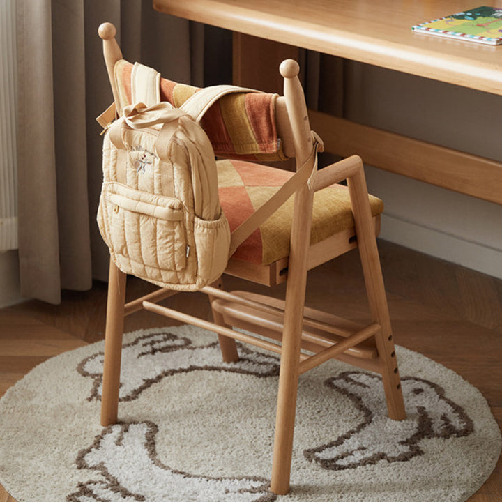 Traditioneller französischer trapezförmiger Kinder-Schreibtischstuhl aus Buchenholz-Kiefernbrett mit Baumwoll-Leinen-Imitatstoff und Schwamm, verstellbar, für das Lernen 