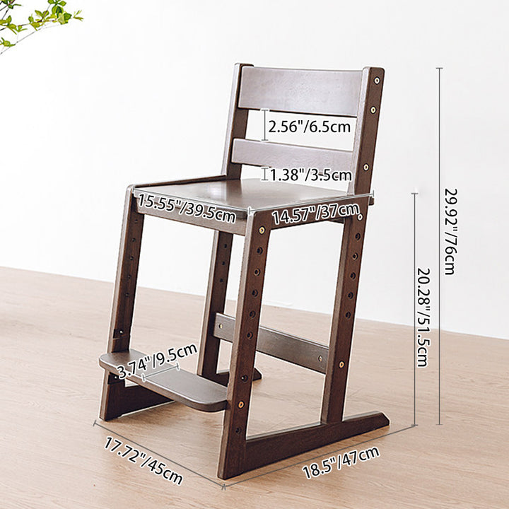 Traditional Chinese Beech Oak Wood Rectangular Adjustable Kids Desk Chair Backrest Armless For Living Room