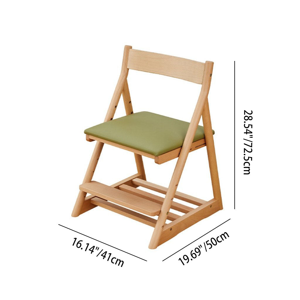 Chaise de bureau pour enfants réglable, sans accoudoirs, avec dossier, en bois de hêtre triangulaire minimaliste moderne, cuir PU et éponge, pour salon et étude 