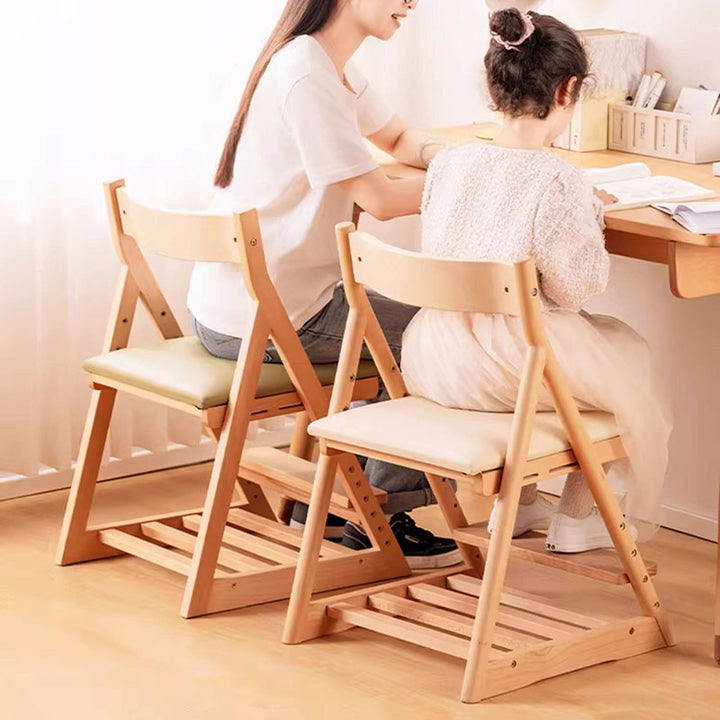 Chaise de bureau pour enfants réglable, sans accoudoirs, avec dossier, en bois de hêtre triangulaire minimaliste moderne, cuir PU et éponge, pour salon et étude 
