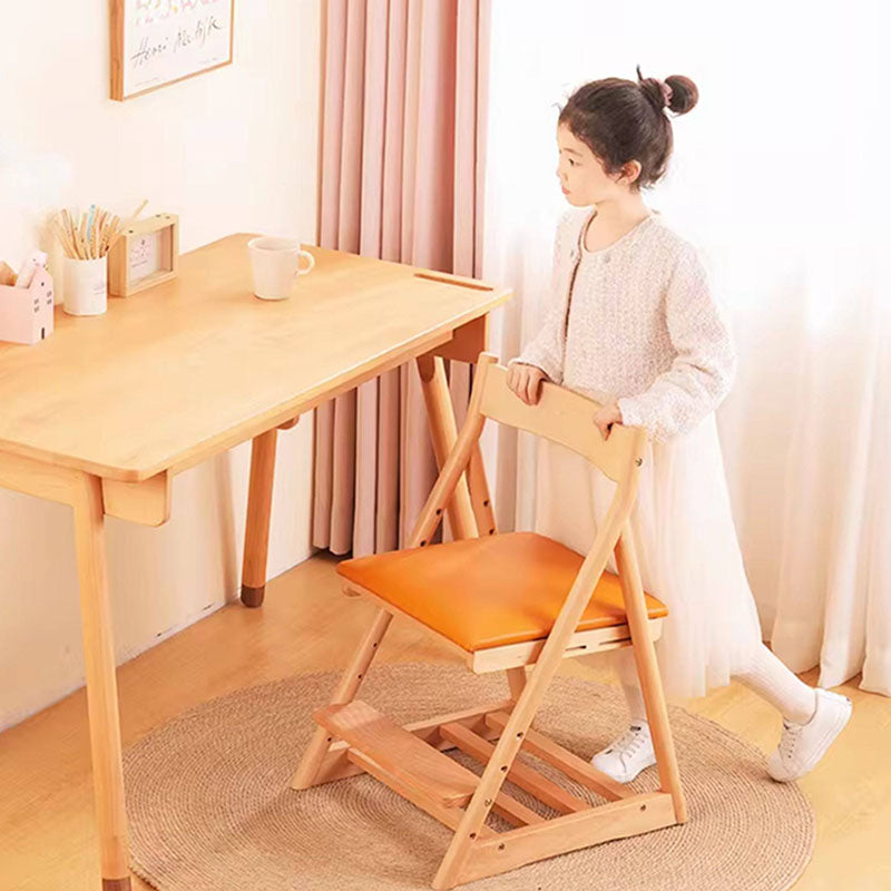 Chaise de bureau pour enfants réglable, sans accoudoirs, avec dossier, en bois de hêtre triangulaire minimaliste moderne, cuir PU et éponge, pour salon et étude 