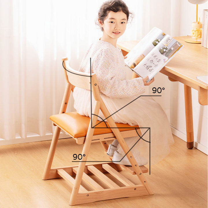 Chaise de bureau pour enfants réglable, sans accoudoirs, avec dossier, en bois de hêtre triangulaire minimaliste moderne, cuir PU et éponge, pour salon et étude 
