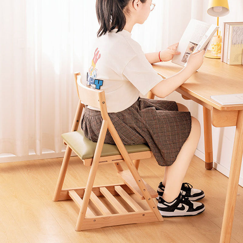 Chaise de bureau pour enfants réglable, sans accoudoirs, avec dossier, en bois de hêtre triangulaire minimaliste moderne, cuir PU et éponge, pour salon et étude 