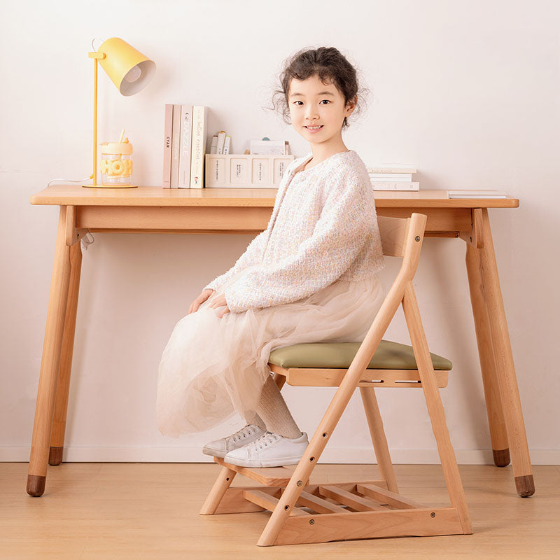 Chaise de bureau pour enfants réglable, sans accoudoirs, avec dossier, en bois de hêtre triangulaire minimaliste moderne, cuir PU et éponge, pour salon et étude 