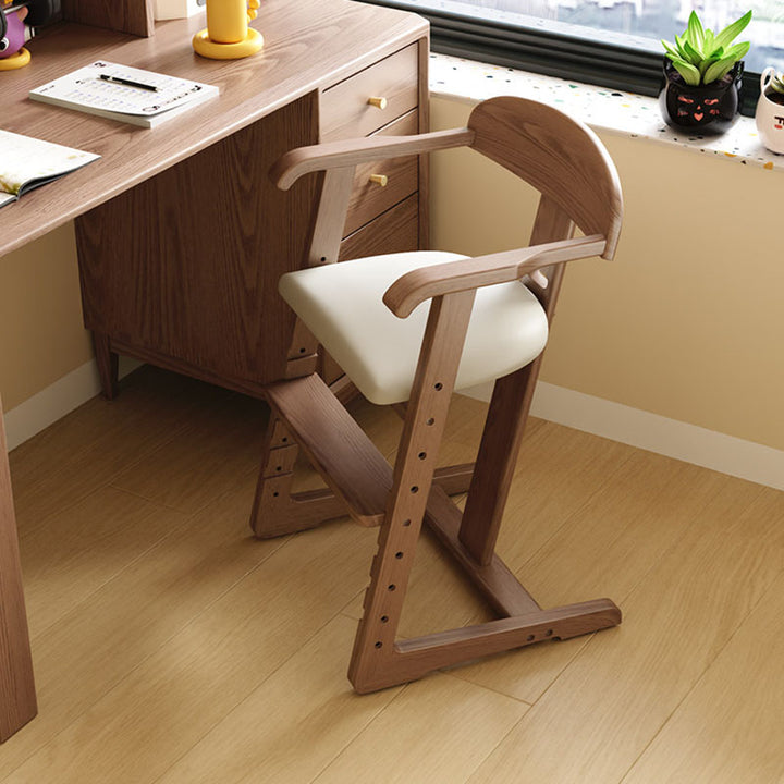 Moderner minimalistischer Kinder-Esszimmerstuhl aus Gummibaumholz mit PU-Leder in geometrischer Form, Rückenlehne und Armlehne für das Esszimmer 