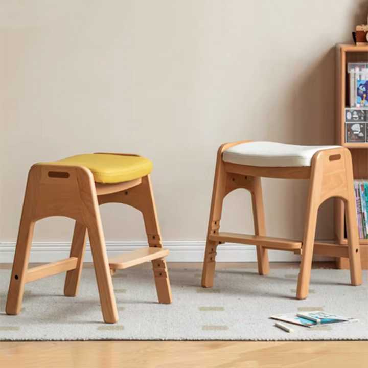 Traditioneller japanischer Trapez-Buchen-Kiefernholz-PU-Leder-verstellbarer niedriger Kinderhocker für das Wohnzimmer 