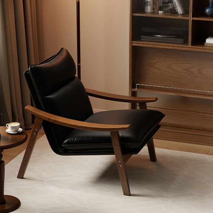 Contemporáneo Escandinavo Rectangular Hierro Madera de Caucho Cuero Ecológico Silla de Acento de Terciopelo Respaldo Reposabrazos Para Sala de Estar 