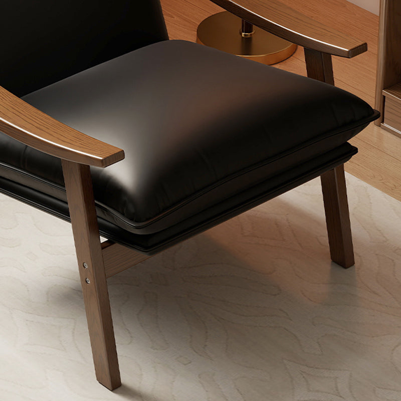 Contemporáneo Escandinavo Rectangular Hierro Madera de Caucho Cuero Ecológico Silla de Acento de Terciopelo Respaldo Reposabrazos Para Sala de Estar 