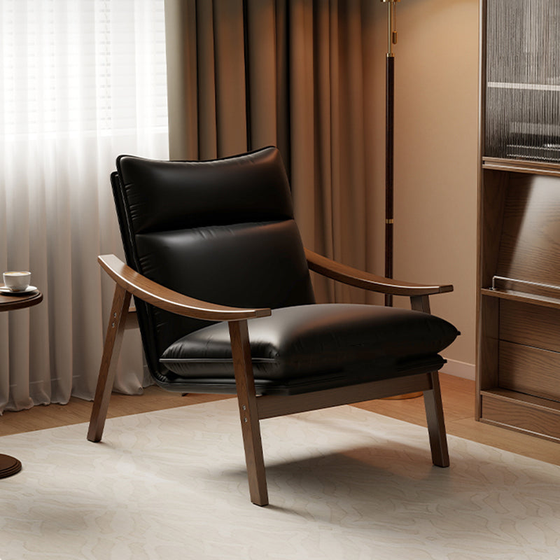 Contemporáneo Escandinavo Rectangular Hierro Madera de Caucho Cuero Ecológico Silla de Acento de Terciopelo Respaldo Reposabrazos Para Sala de Estar 