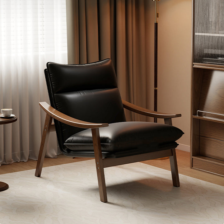 Contemporáneo Escandinavo Rectangular Hierro Madera de Caucho Cuero Ecológico Silla de Acento de Terciopelo Respaldo Reposabrazos Para Sala de Estar 